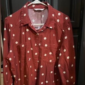 LC Lauren Conrad Burgundy and White Polka Dot Blouse